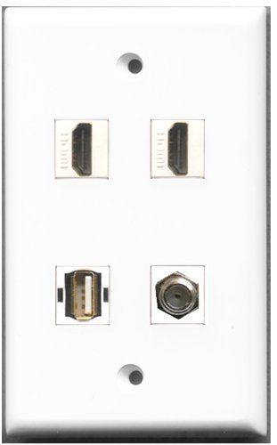 RiteAV - 2 Port HDMI 1 Port Coax Cable TV- F-Type 1 Port USB A-A Wall Plate