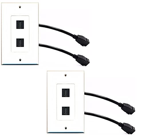 RiteAV 2 Port HDMI Wall Plate OVERSIZED Female to Female White with Pigtail Extension Dongle 2 Pack