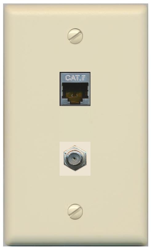RiteAV Coax and Cat7 Wall Plate - Flat [Ivory/Ivory]