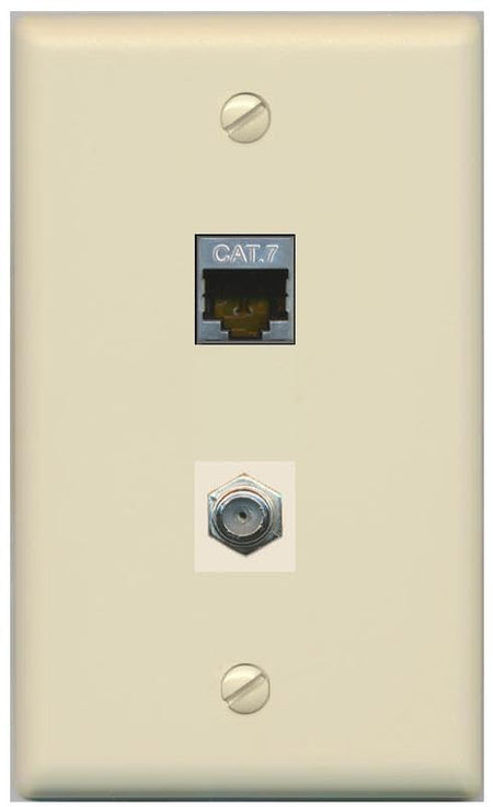 RiteAV Coax and Cat7 Wall Plate - Flat [Ivory/Ivory]