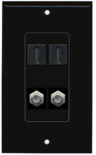 RiteAV - 2 Port HDMI 2 Port Coax Cable TV- F-Type Decorative Wall Plate - Black
