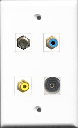 RiteAV 1 Port RCA Yellow and 1 Port RCA Blue and 1 Port Coax Cable TV- F-Type and 1 Port Toslink Wall Plate