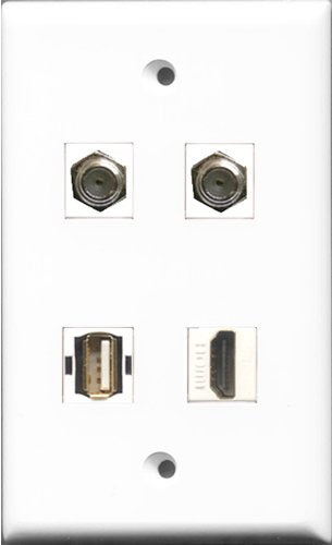 RiteAV 1 Port HDMI 2 Port Coax Cable TV- F-Type and 1 Port USB A-A Wall Plate