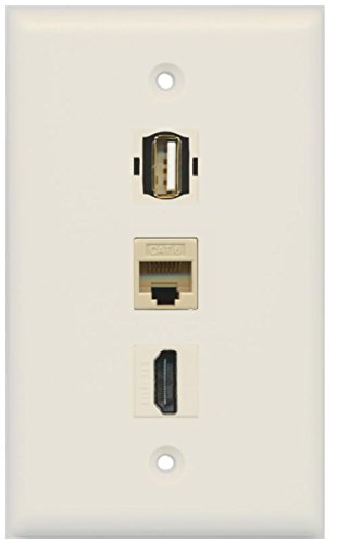 RiteAV - 1 Port HDMI USB A-A and 1 Port Cat6 Ethernet Wall Plate - Light Almond