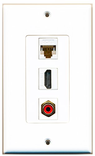 RiteAV 1 Port HDMI 1 RCA Red 1 Cat6 Ethernet White Wall Plate OVERSIZED