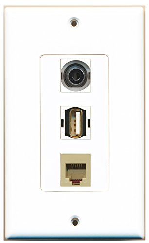 RiteAV 1 Port USB A-A 1 Port Phone RJ11 RJ12 Beige 1 Port 3.5mm Wall Plate OVERSIZED