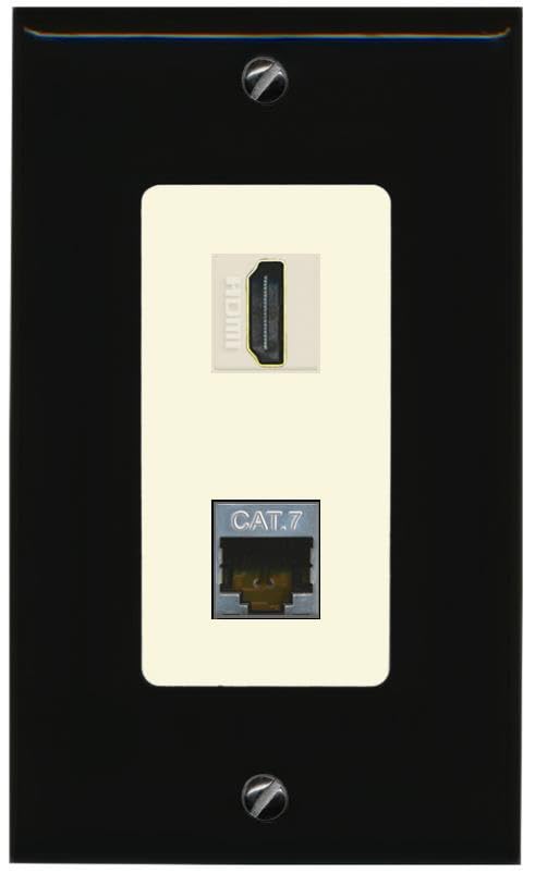 RiteAV HDMI and Cat7 Wall Plate - 1 Gang [Black/Light-Almond]