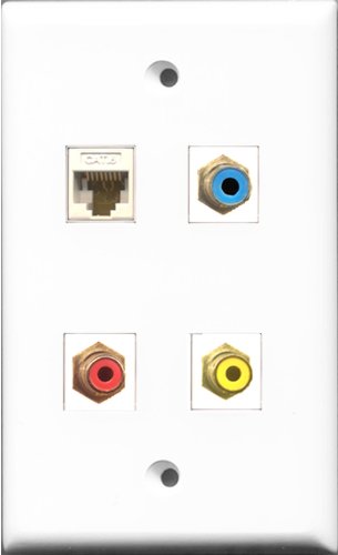 RiteAV 1 Port RCA Red and 1 Port RCA Yellow and 1 Port RCA Blue and 1 Port Cat6 Ethernet White Wall Plate