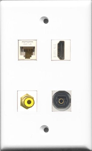 RiteAV 1 Port HDMI and 1 Port RCA Yellow and 1 Port Toslink and 1 Port Cat6 Ethernet White Wall Plate