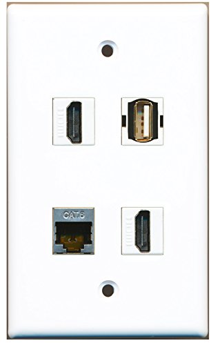 RiteAV - 2 Port HDMI 1 Port USB A-A 1 Port Shielded Cat6 Ethernet Wall Plate