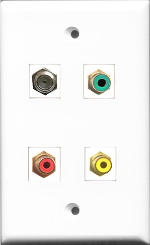 RiteAV 1 Port RCA Red and 1 Port RCA Yellow and 1 Port RCA Green and 1 Port Coax Cable TV- F-Type Wall Plate