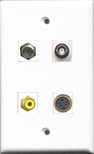 RiteAV 1 Port RCA Yellow and 1 Port Coax Cable TV- F-Type and 1 Port S-Video and 1 Port BNC Wall Plate