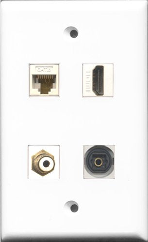 RiteAV 1 Port HDMI and 1 Port RCA White and 1 Port Toslink and 1 Port Cat6 Ethernet White Wall Plate