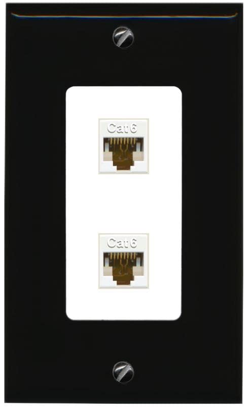 RiteAV 2 Port Cat6 Ethernet Wall Plate - 1 Gang [Black/White]