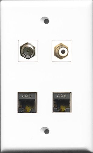 RiteAV 1 Port RCA White and 1 Port Coax Cable TV- F-Type 2 Port Shielded Cat6 Ethernet Wall Plate