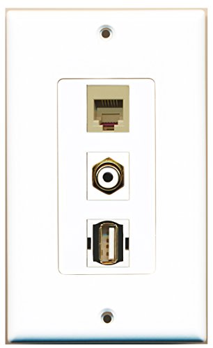 RiteAV 1 Port RCA White 1 Port USB A-A 1 Port Phone RJ11 RJ12 Beige Wall Plate OVERSIZED