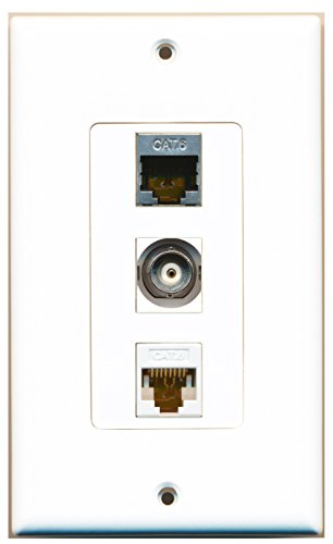 RiteAV 1 Port Shielded Cat6 Ethernet 1 Port BNC 1 Port Cat6 Ethernet White Wall Plate OVERSIZED