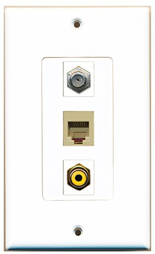 RiteAV 1 Port RCA Yellow 1 Port Coax Cable TV- F-Type 1 Port Phone RJ11 RJ12 Beige Wall Plate OVERSIZED