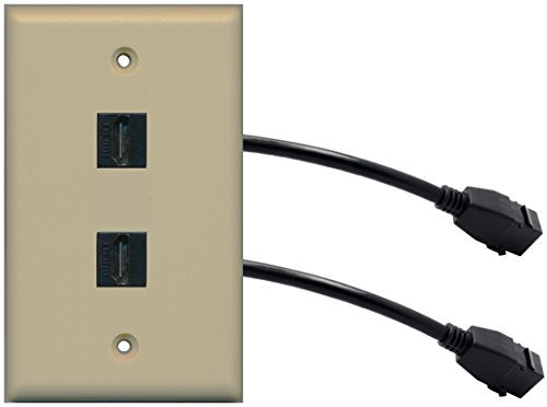 RiteAV (1 Gang Flat) 2 HDMI Black Wall Plate w/Pigtail Extension Cable Ivory