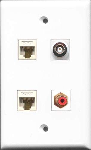 RiteAV 1 Port RCA Red and 1 Port BNC 2 Port Cat6 Ethernet White Wall Plate