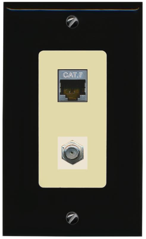 RiteAV Coax and Cat7 Wall Plate - 1 Gang [Black/Ivory]
