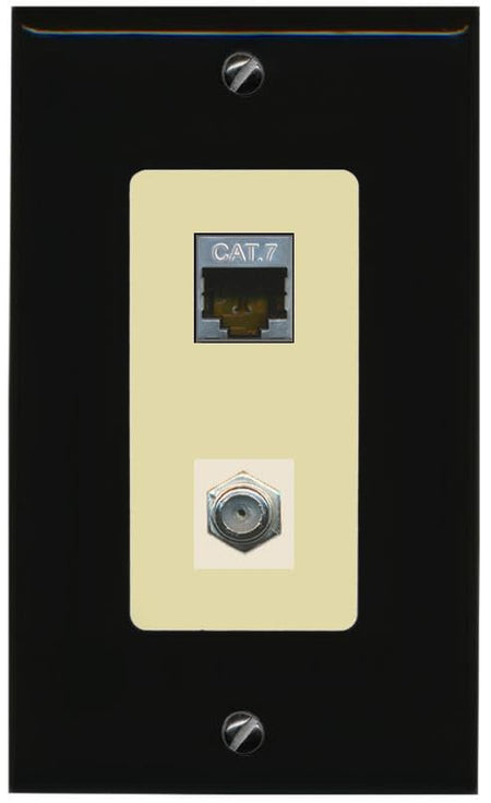 RiteAV Coax and Cat7 Wall Plate - 1 Gang [Black/Ivory]