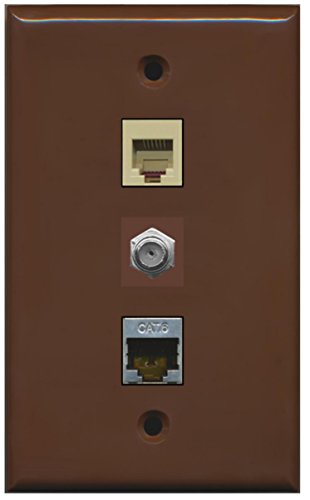RiteAV - 1 Port Coax Cable TV- F-Type Phone RJ11 RJ12 and Shielded Cat6 Ethernet Wall Plate - Brown