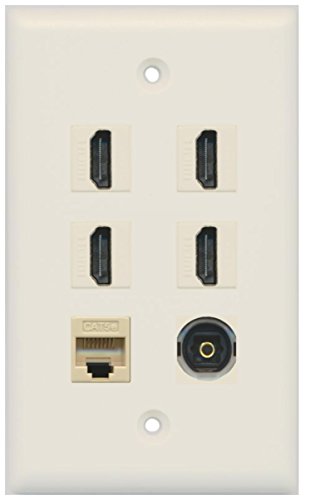 RiteAV - 4 HDMI and 1 - Ethernet Cat5e and 1 - Toslink Port Wall Plate White - Light Almond