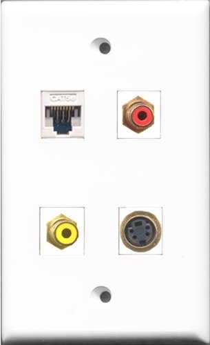 RiteAV 1 Port RCA Red and 1 Port RCA Yellow and 1 Port S-Video and 1 Port Cat5e Ethernet White Wall Plate