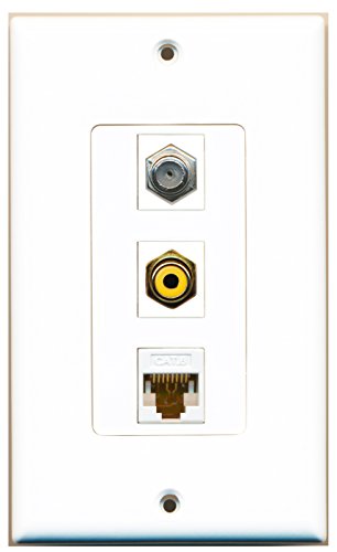 RiteAV 1 Port RCA Yellow 1 Port Coax Cable TV- F-Type 1 Port Cat6 Ethernet White Wall Plate OVERSIZED