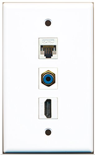 RiteAV - 1 Port HDMI and 1 Port RCA Blue and 1 Port Cat5e Ethernet White Wall Plate