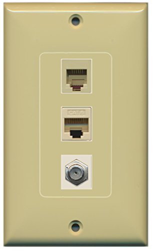 RiteAV - 1 Port Coax Cable TV- F-Type Phone RJ11 RJ12 and Cat6 Ethernet Decorative Wall Plate - Ivory