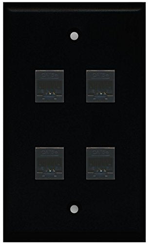 RiteAV (1 Gang Flat 4 Cat5e Black Wall Plate Black