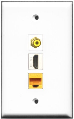 RiteAV - 1 Port HDMI 1 RCA Yellow 1 Cat5e Ethernet Yellow Wall Plate