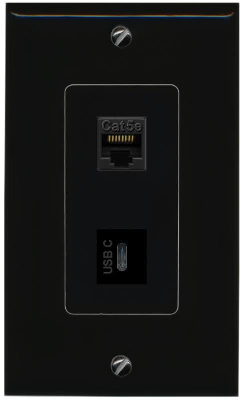 RiteAV CAT5E USBC Wall Plate Decorative [Black]