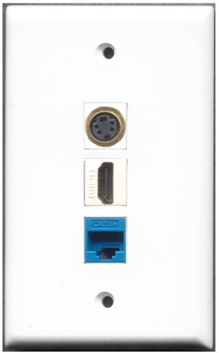 RiteAV - 1 Port HDMI 1 S-Video 1 Cat5e Ethernet Blue Wall Plate