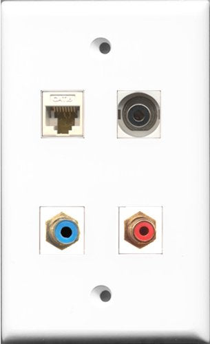 RiteAV 1 Port RCA Red and 1 Port RCA Blue and 1 Port 3.5mm and 1 Port Cat6 Ethernet White Wall Plate
