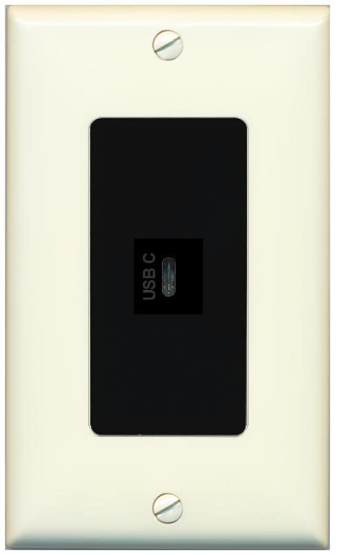 RiteAV USBC Wall Plate - 1 Gang [Light-Almond/Black]