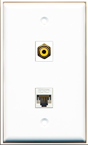 RiteAV 1 RCA Yellow Subwoofer Audio 1 Cat5e White Ethernet Port Wall Plate - Bracket Included