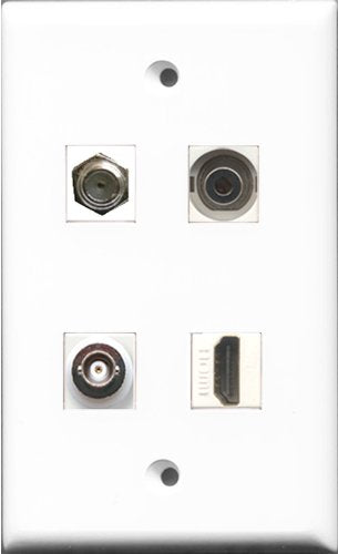 RiteAV 1 Port HDMI and 1 Port Coax Cable TV- F-Type and 1 Port 3.5mm and 1 Port BNC Wall Plate