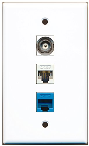 RiteAV - 1 Port BNC 1 Cat5e Ethernet White 1 Cat5e Ethernet Blue Wall Plate
