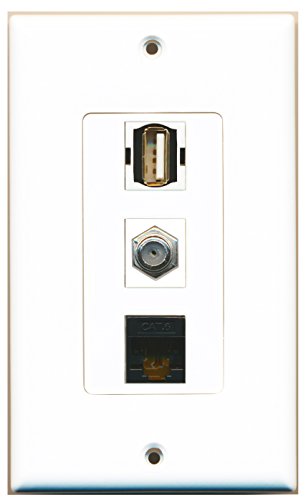 RiteAV - 1 Port Coax Cable TV- F-Type and 1 Port USB A-A and 1 Port Cat6 Ethernet Black Decorative Wall Plate Decorative