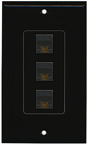 RiteAV (1 Gang Decorative 3 Cat6 Black Wall Plate Black