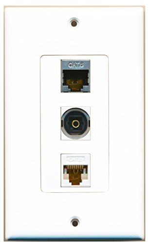 RiteAV 1 Port Shielded Cat6 Ethernet 1 Port Toslink 1 Port Cat6 Ethernet White Wall Plate OVERSIZED