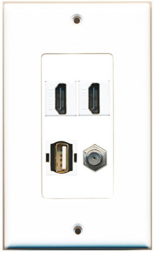RiteAV 2 Port HDMI 1 Port Coax Cable TV- F-Type 1 Port USB A-A Wall Plate OVERSIZED
