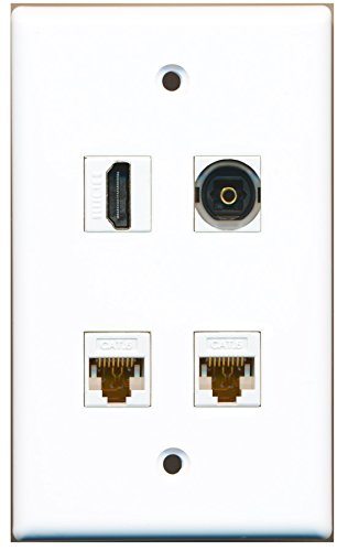 RiteAV - 1 Port HDMI 1 Port Toslink 2 Port Cat6 Ethernet White Wall Plate