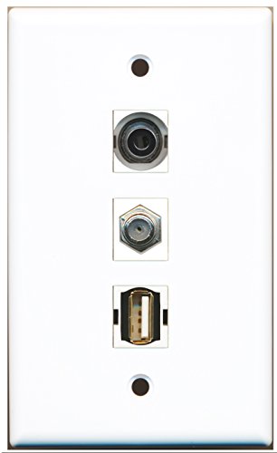 RiteAV - 1 Port Coax Cable TV- F-Type and 1 Port USB A-A and 1 Port 3.5mm Wall Plate
