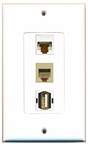 RiteAV 1 Port USB A-A 1 Port Phone RJ11 RJ12 Beige 1 Port Cat6 Ethernet White Wall Plate OVERSIZED
