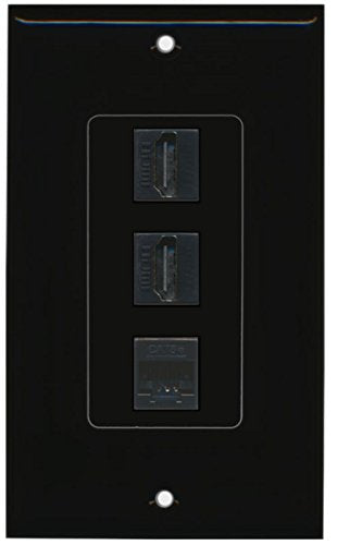 RiteAV - 2 HDMI and 1 Cat5e White Ethernet Port Wall Plate Decorative - Black