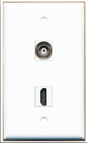 RiteAV - 1 BNC White CCTV Port and 1 HDMI Port Wall Plate - Bracket Included